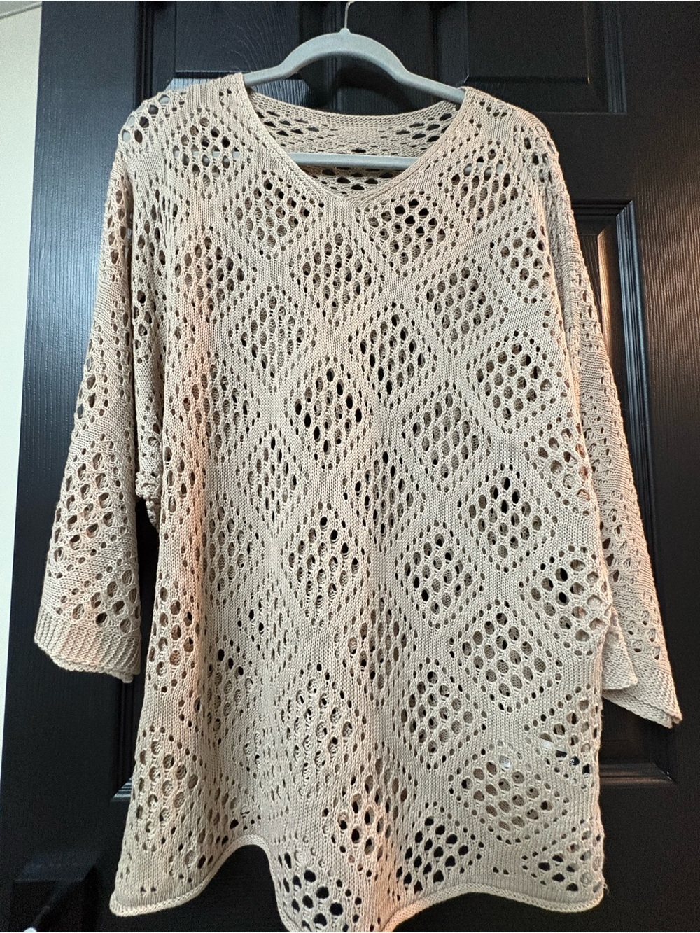 Beige Open-Knit Women's Sweater Tunic - Lightweight Layering